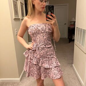 Floral Strapless Pink Dress